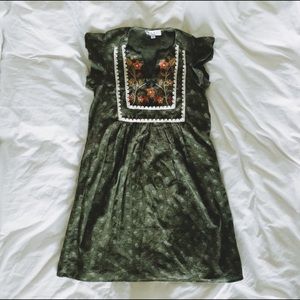 Olive Dress, Floral Embroidery